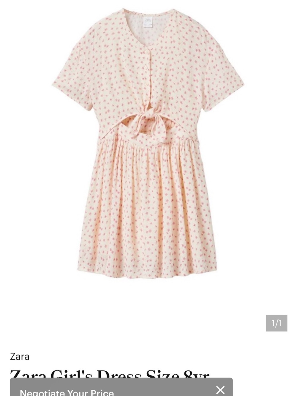 Zara Cream and Pink Floral Two-Piece Dress Set